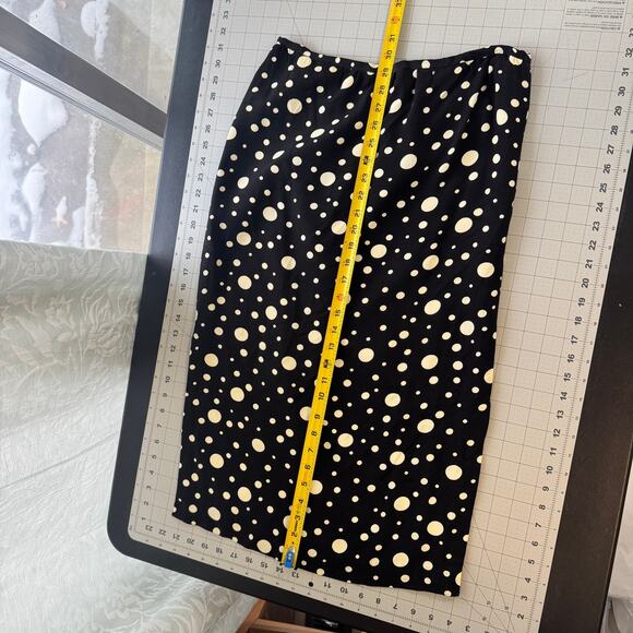 Vintage 80s Black Polka Dot Pencil Skirt Side Slits Pinup Rockabilly Midi Wiggle - Picture 3 of 15